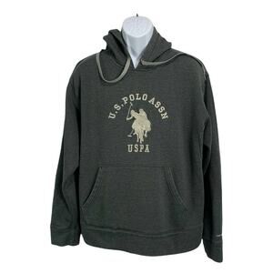 US Polo Assn Mens Hoodie Sweatshirt Size XL Grey Drawstring Long Sleeve Pullover